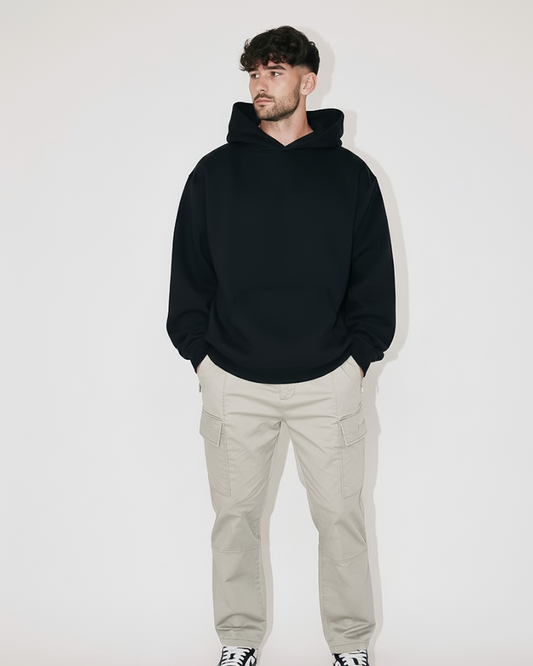 Deep Black Heavy Fleece Oversized Hoodie