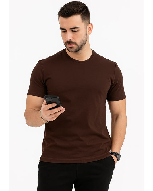 Classic Chocolate Brown Crew Neck Tee-Regular fit