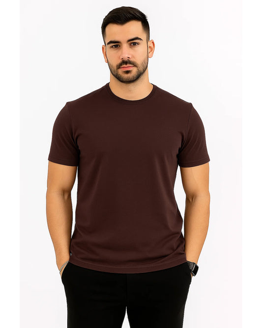 Classic Chocolate Brown Crew Neck Tee-Regular fit