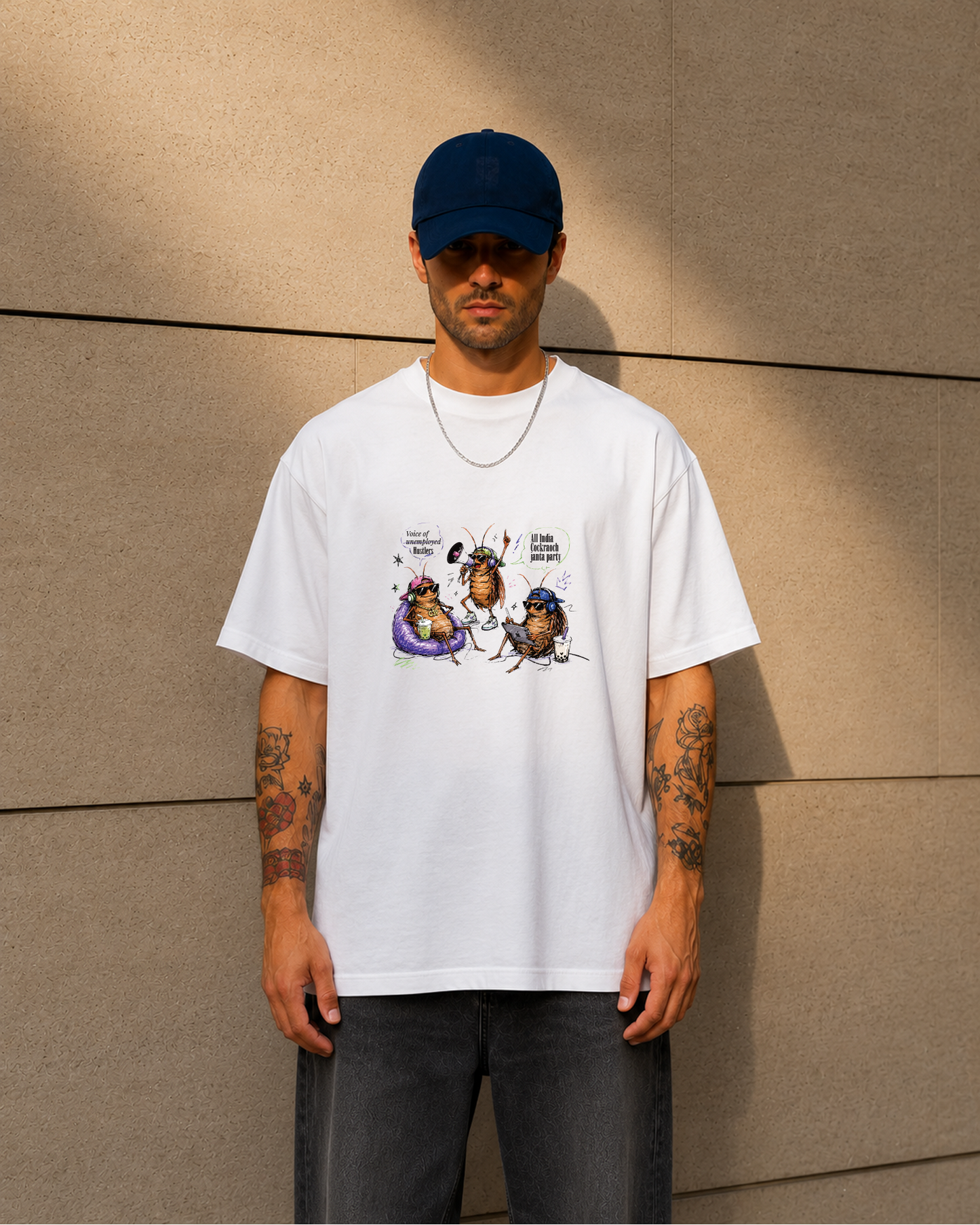 All India Cockroach Janta Party white Oversized T-Shirt