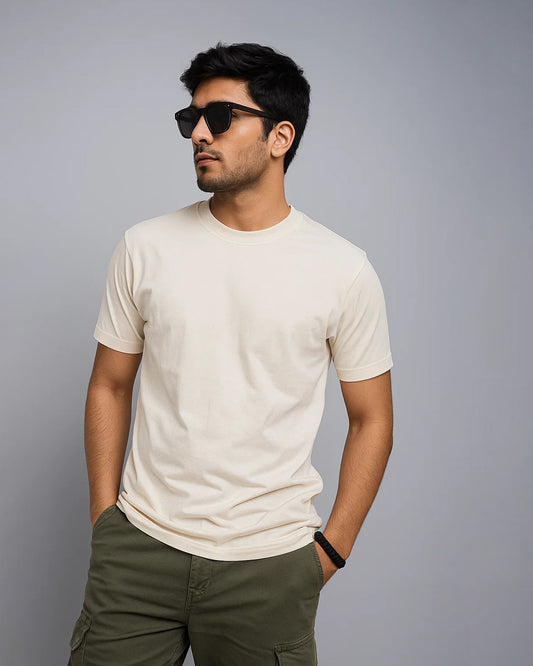 Classic Ivory Crew Neck Tee-Regular fit