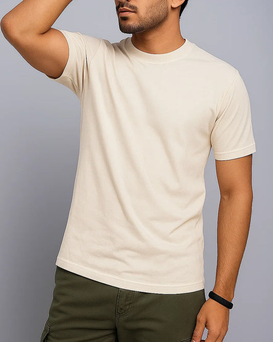 Classic Ivory Crew Neck Tee-Regular fit