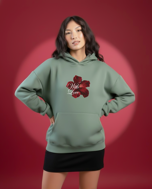 With Love Floral Heavy Fleece Oversized Hoodie