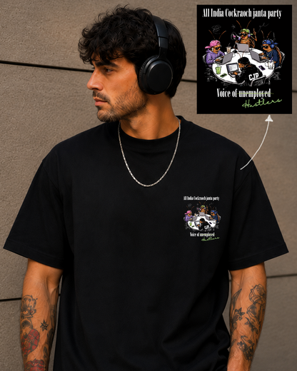 All India Cockroach Janta Party Black Oversized T-Shirt
