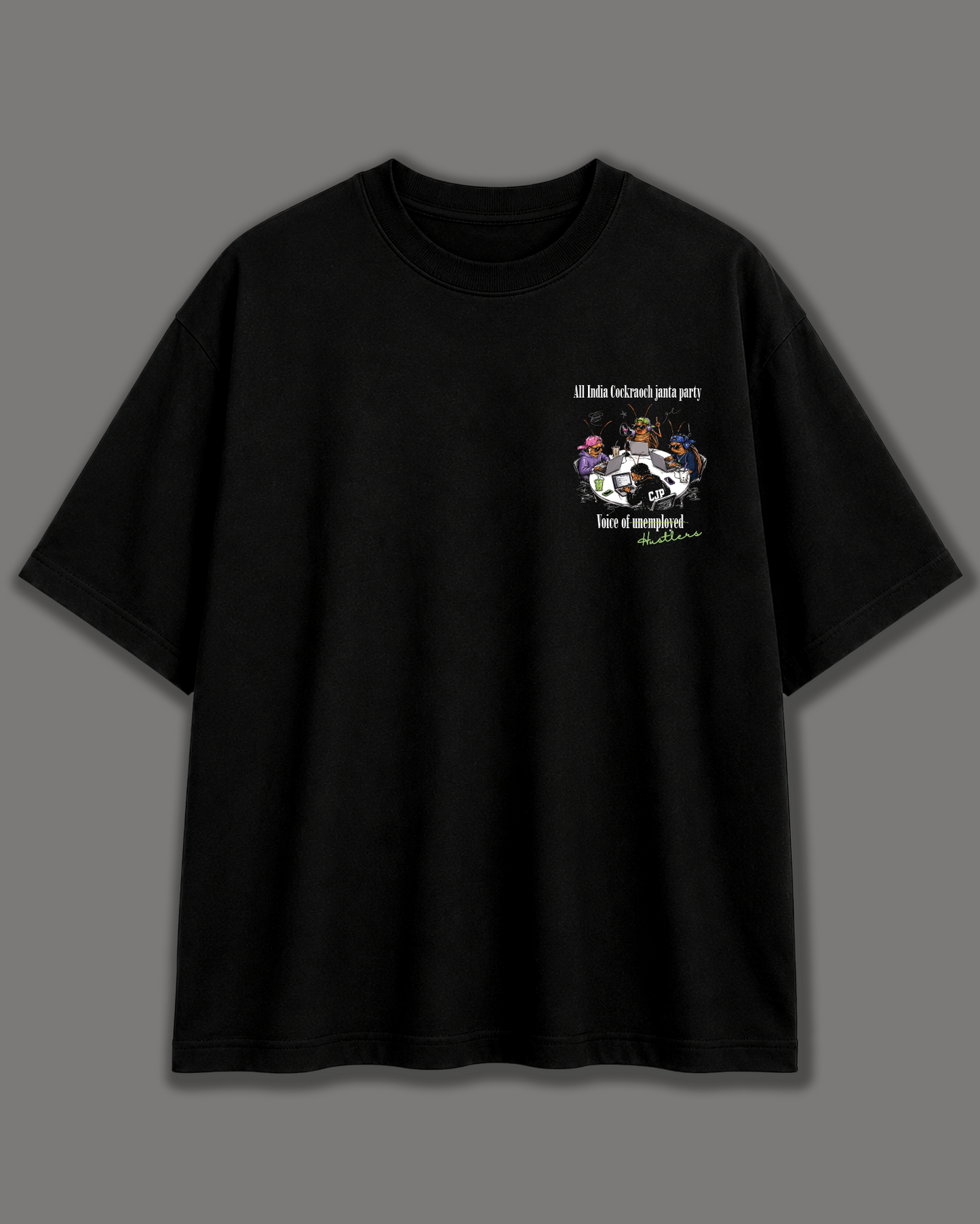 All India Cockroach Janta Party Black Oversized T-Shirt