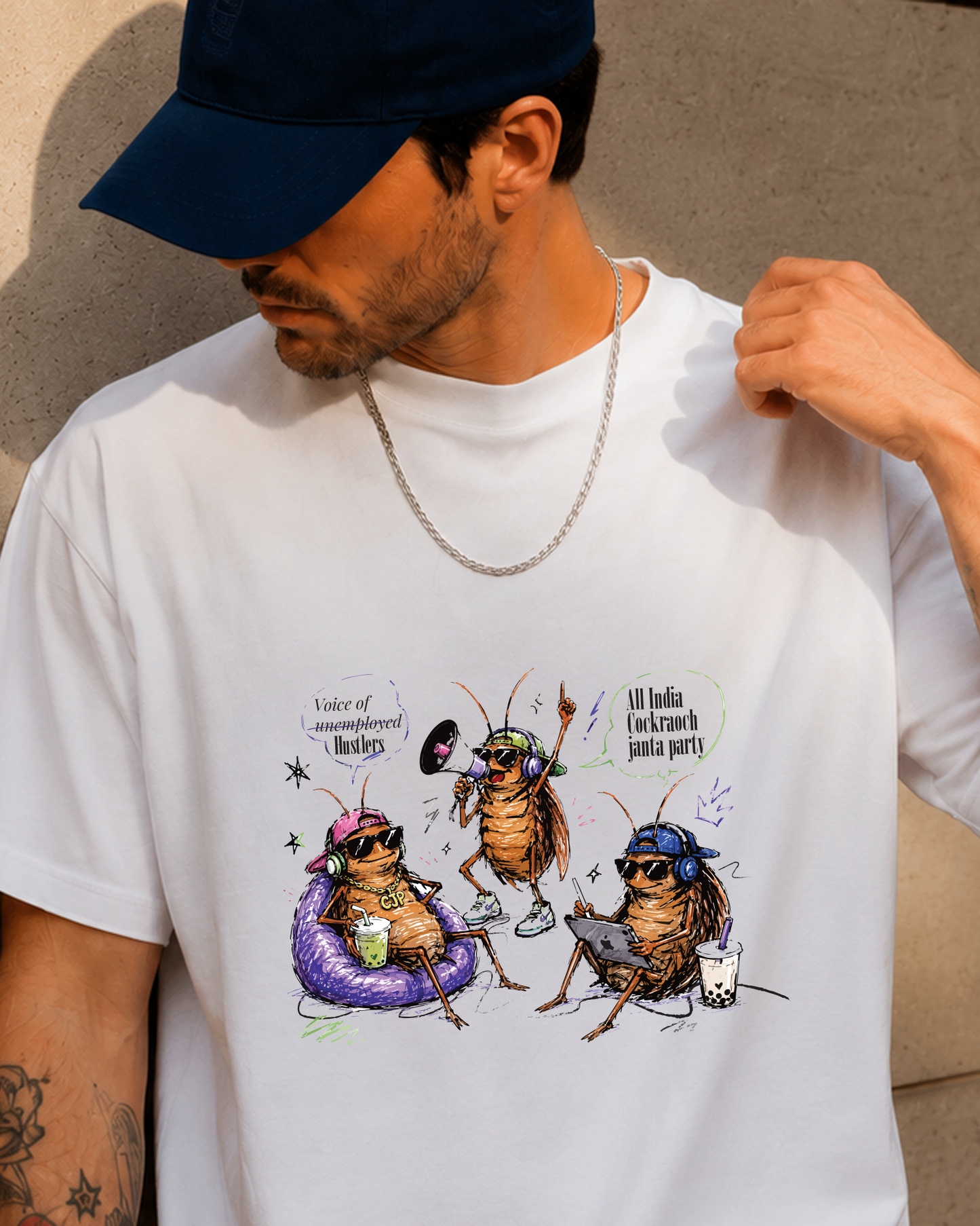 All India Cockroach Janta Party white Oversized T-Shirt