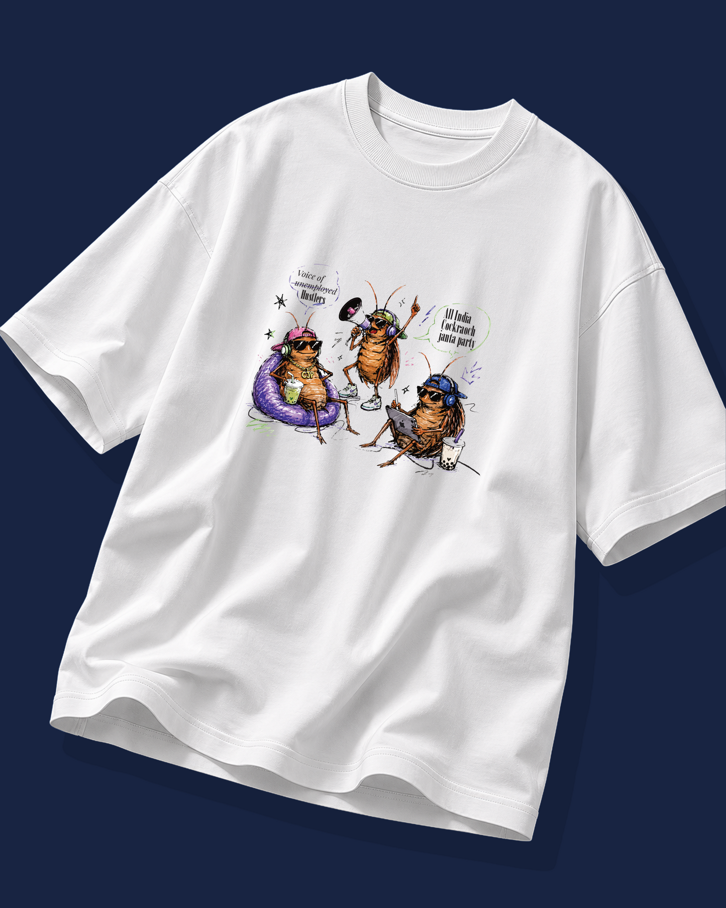 All India Cockroach Janta Party white Oversized T-Shirt