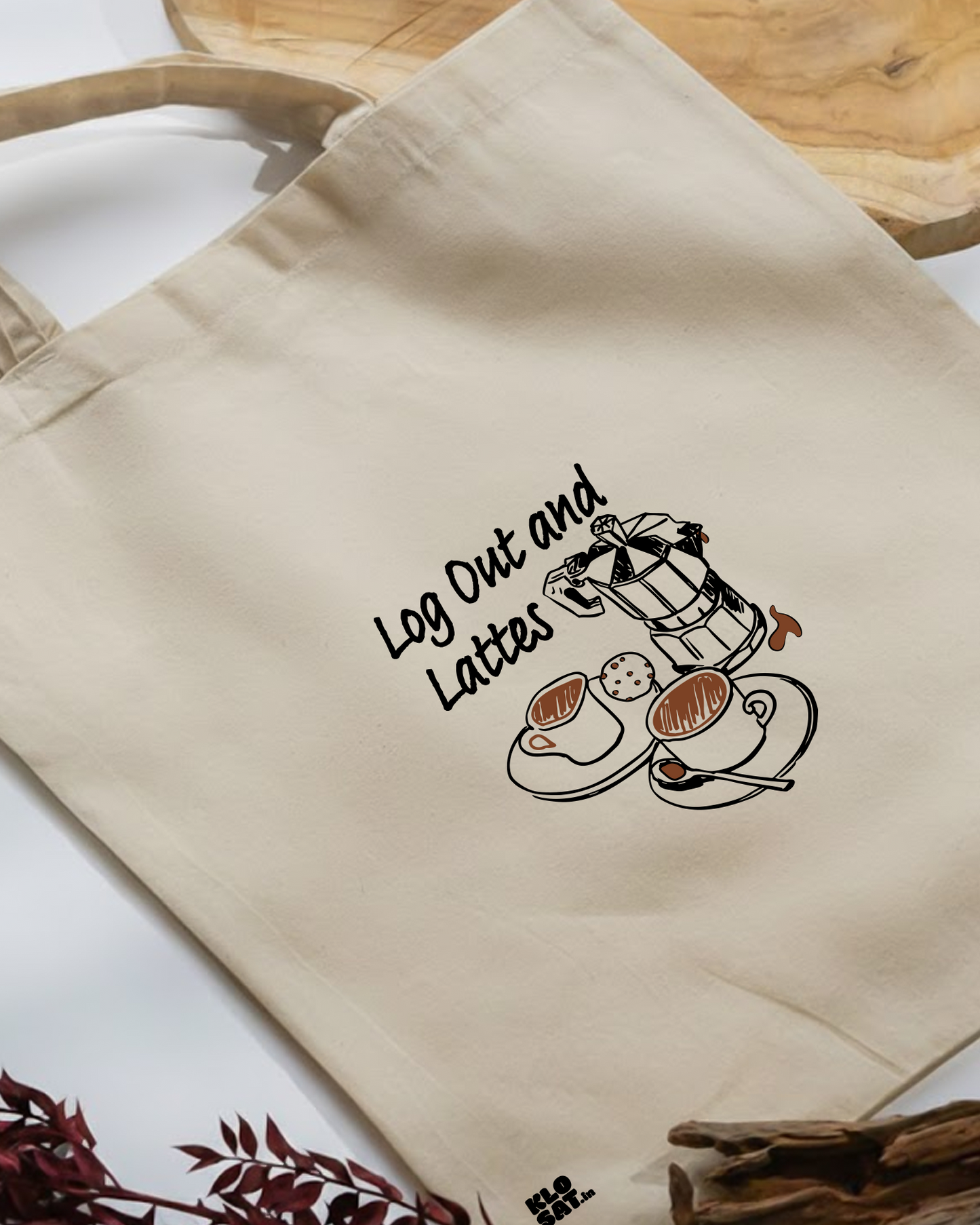 KLOSAT “Log Out & Lattes” Canvas Tote Bag