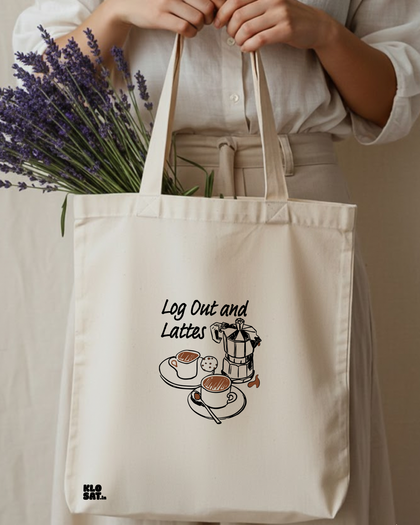 KLOSAT “Log Out & Lattes” Canvas Tote Bag