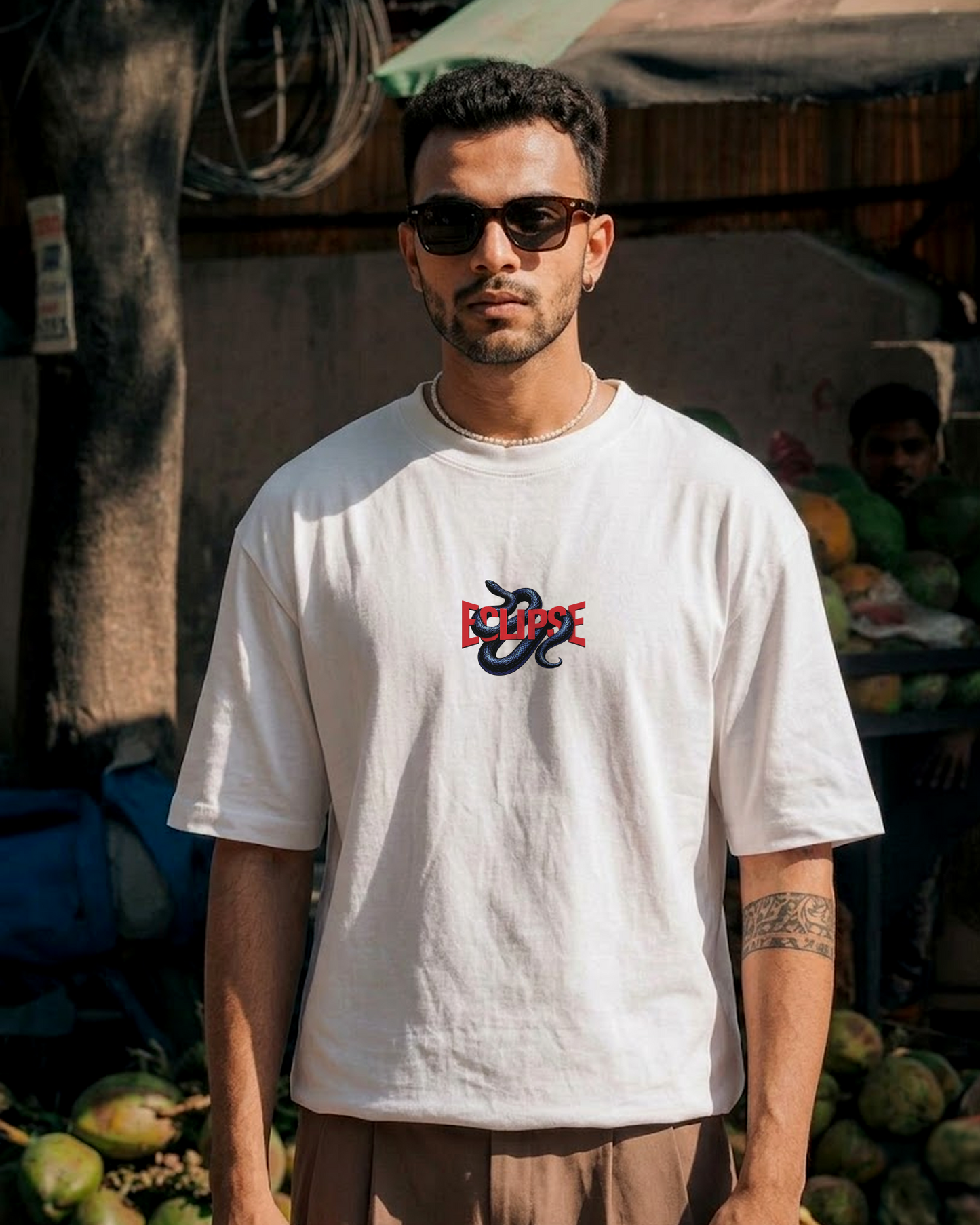 Eclipse Snake Graphic  Oversized T Shirt